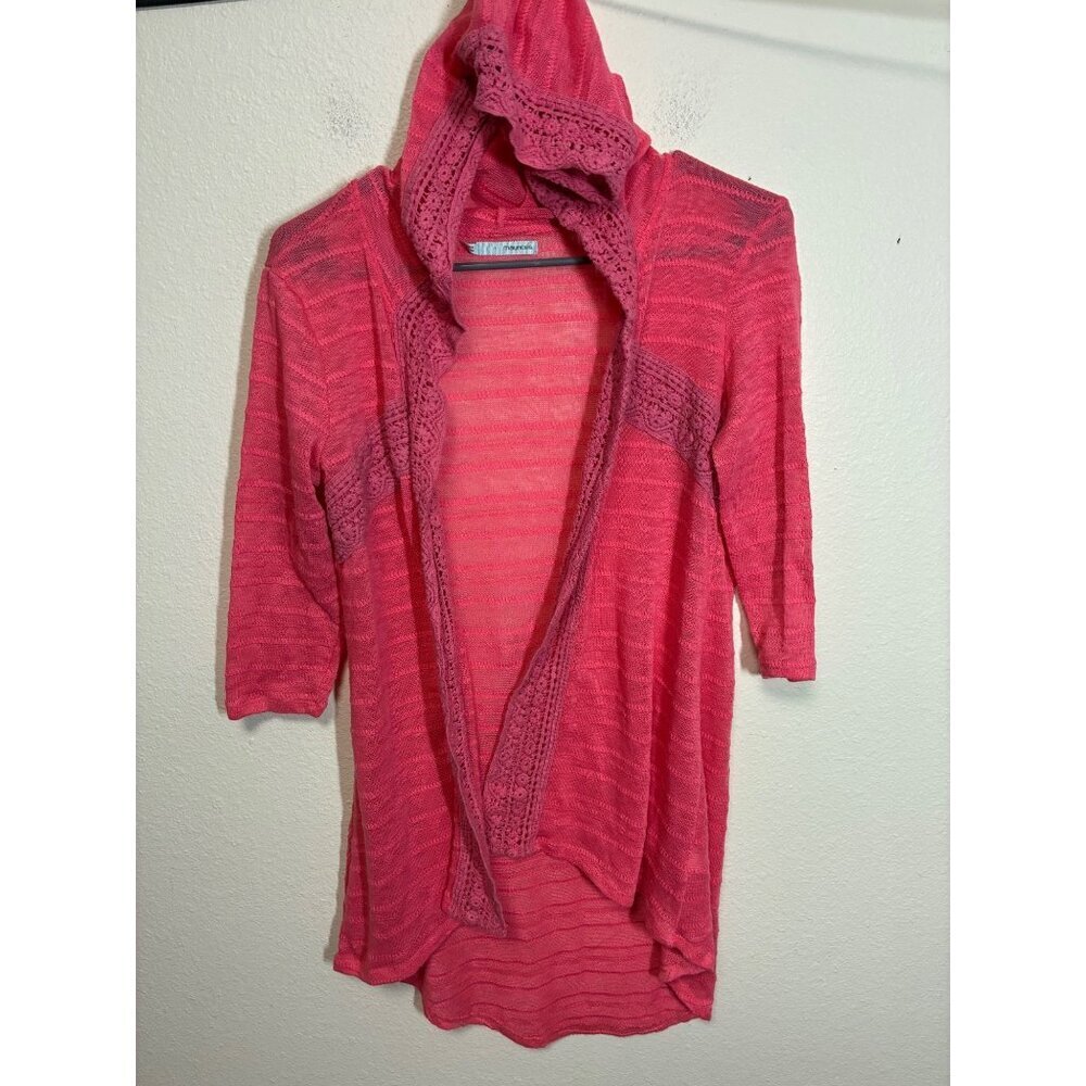 Maurices Hoodie Cardigan Knit Sweater 1/2 Sleeve Open Pink Size Medium BD2